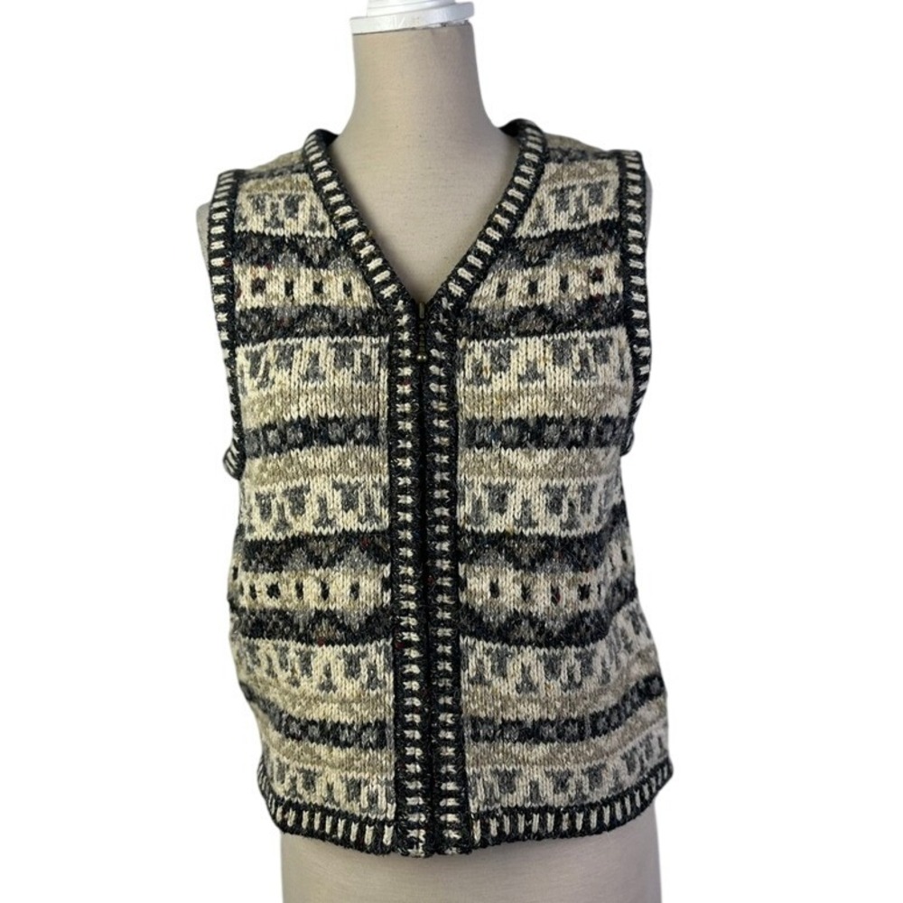 St John's Bay Granny Sweater‎ Vest Fair Isle Zip Sleeveless Knit Petite Medium